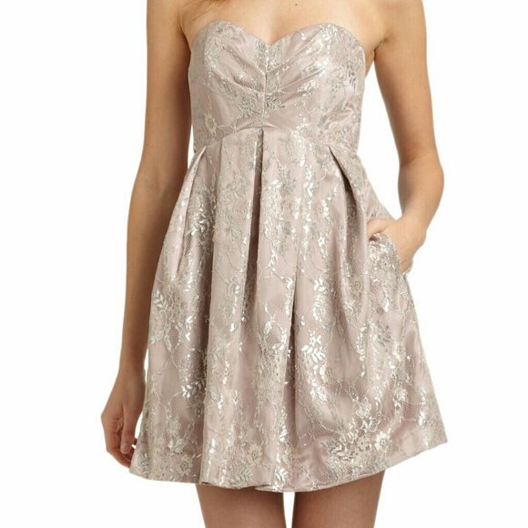 Metallic Mauve Lace Sweetheart Cocktail Sheath 8 Mini Dress Jill Stuart Studio 8 - Picture 2 of 8